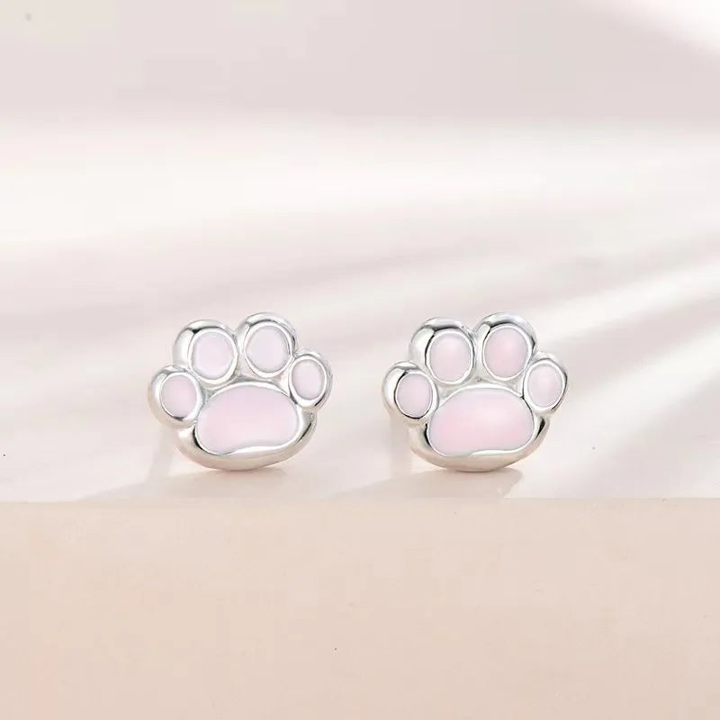 S925 silver cat paw ear studs simple handmade rose gold and white gold finish