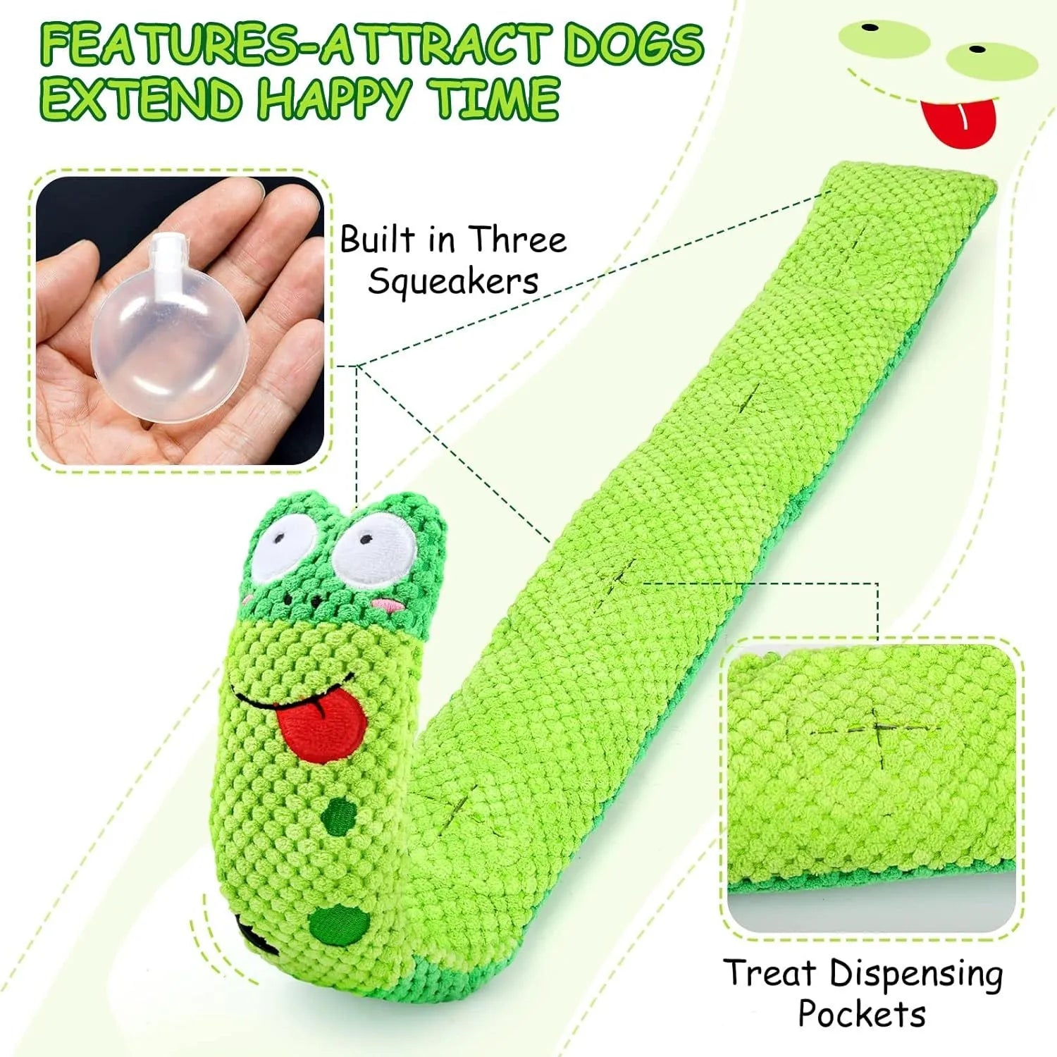 Interactive squeak and snuffle dog puzzle toy in frog, snail, or snake plush designs