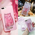 Set of four colourful glitter cat design phone cases for Apple iPhone models.