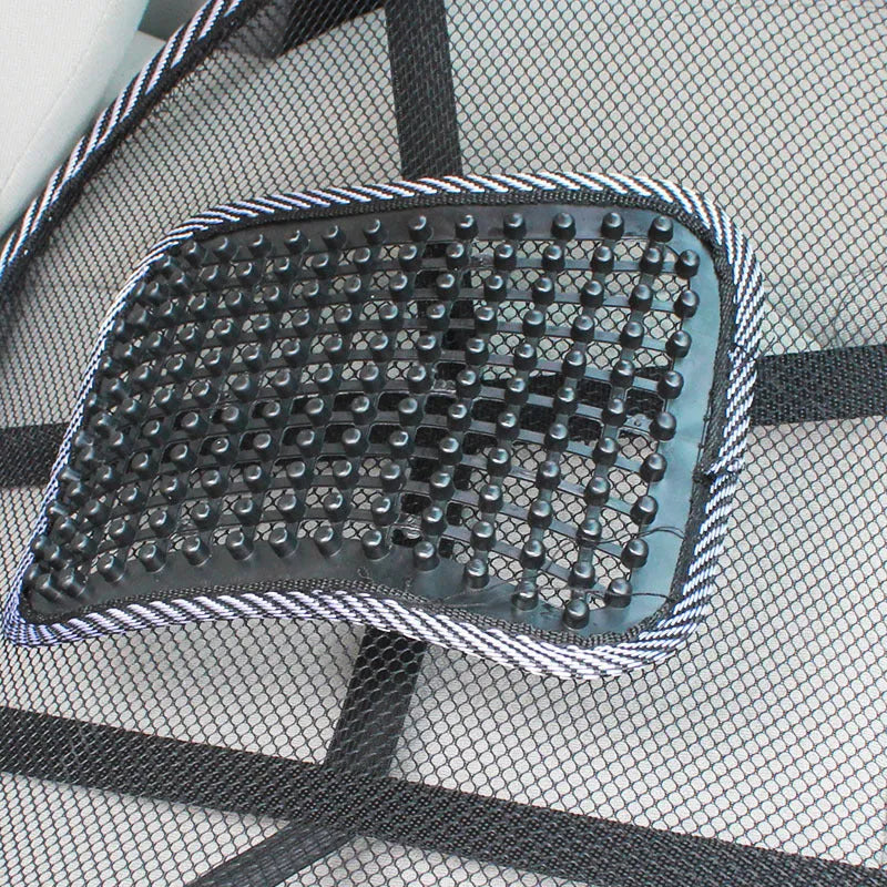 Black lumbar support pillow with steel wire frame, 41x39cm for car and office use