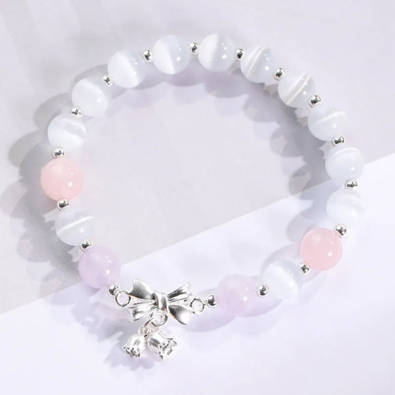 Electroplated opal beaded bracelet for women with diamond-shaped beads in various colours