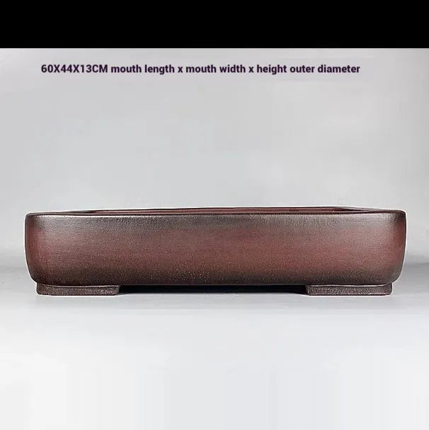 Handmade antique-style rectangular purple clay flower pot for plants