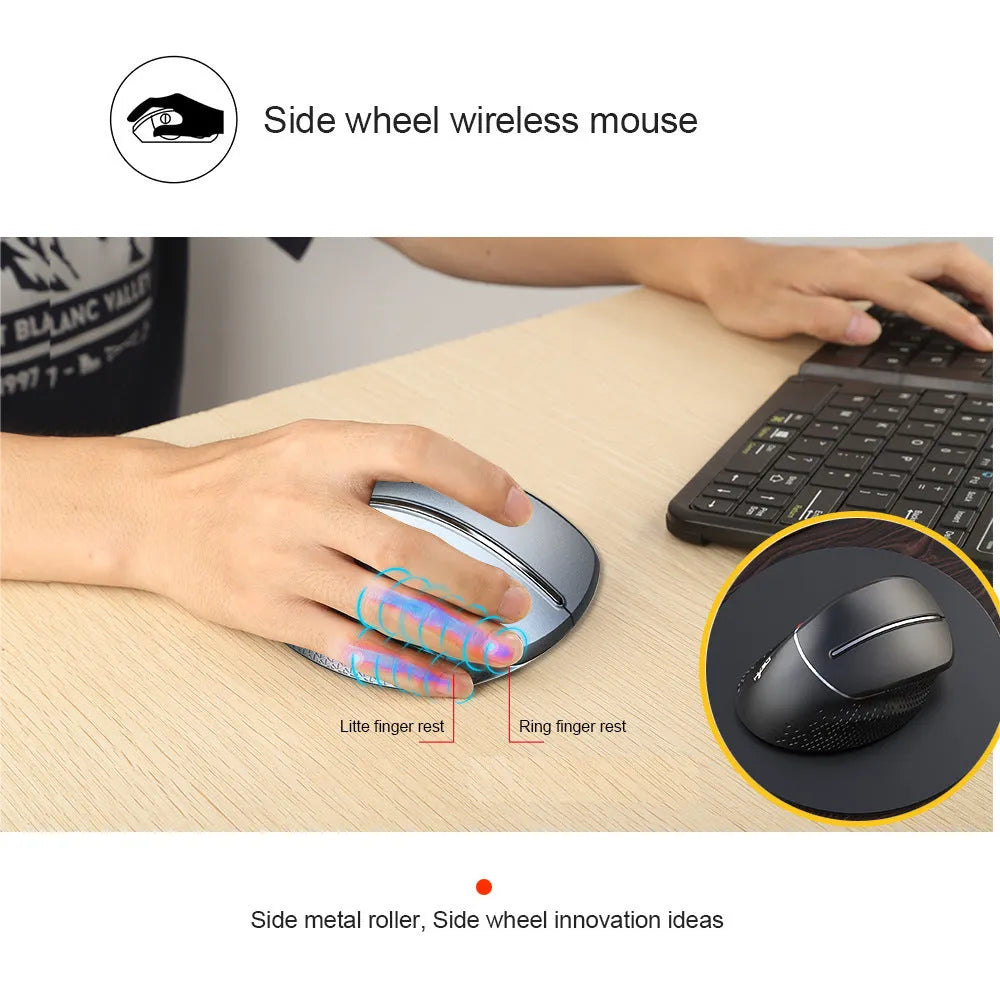 T32 wireless vertical ergonomic mouse with aluminium side roller in black or silver grey matte finish