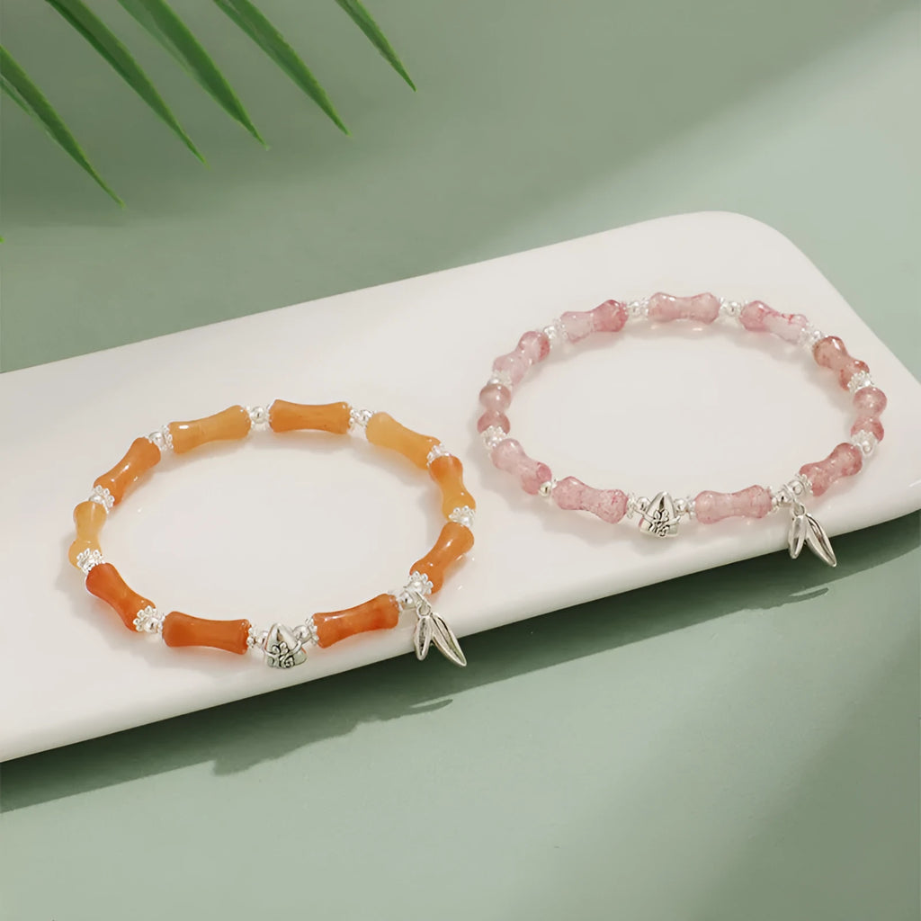 Green aventurine strawberry quartz crystal bracelet with olive jade Huang Dongling white jade stones electroplated women's sweet style jewellery