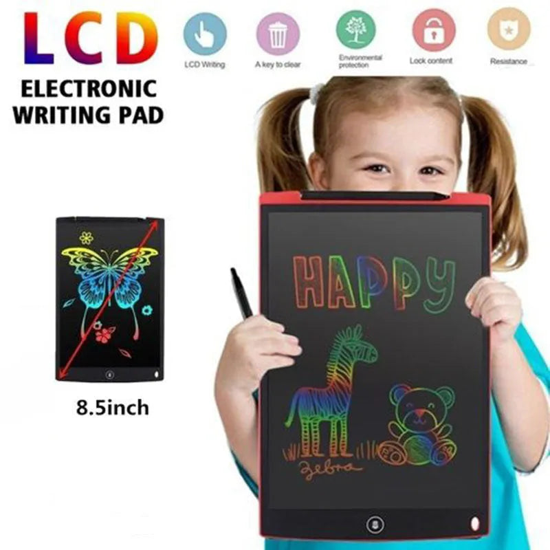 8.5 inch LCD electronic drawing board writing tablet in blue with pen, one-button lock and clear screen functions