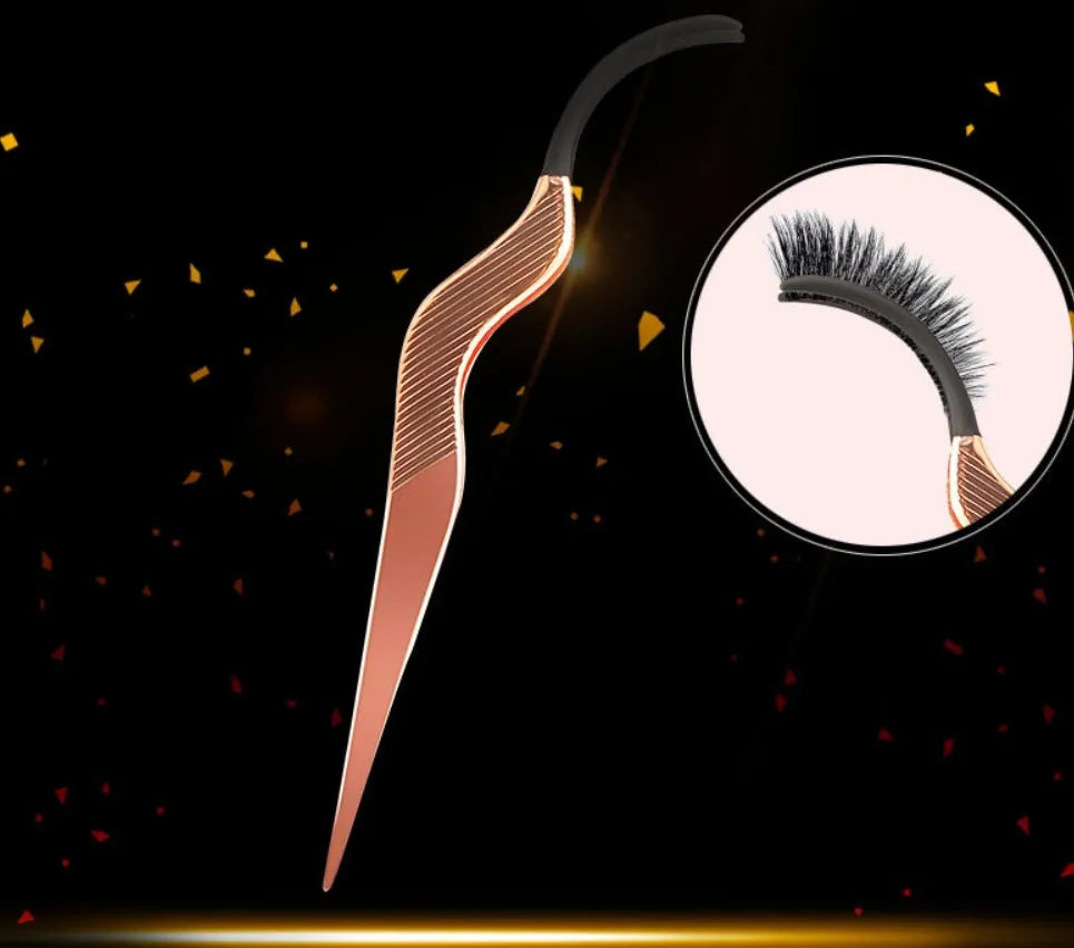 Rose gold metal false eyelash curler aid tool on plain background