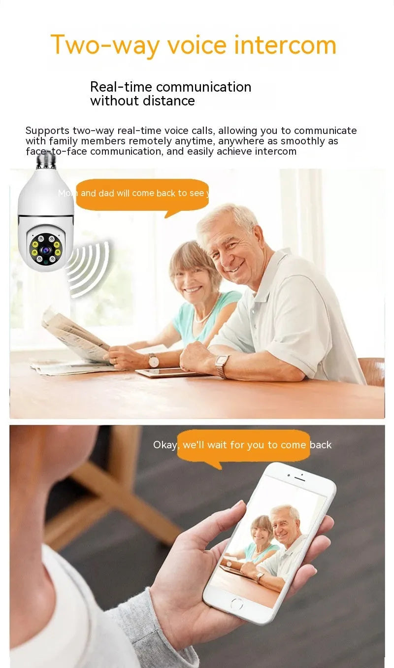 Wireless bulb security camera with 1080p HD resolution and full colour night vision capability