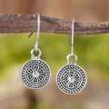 Bohemian retro distressed ethnic earrings with round geometric shape and circular prints