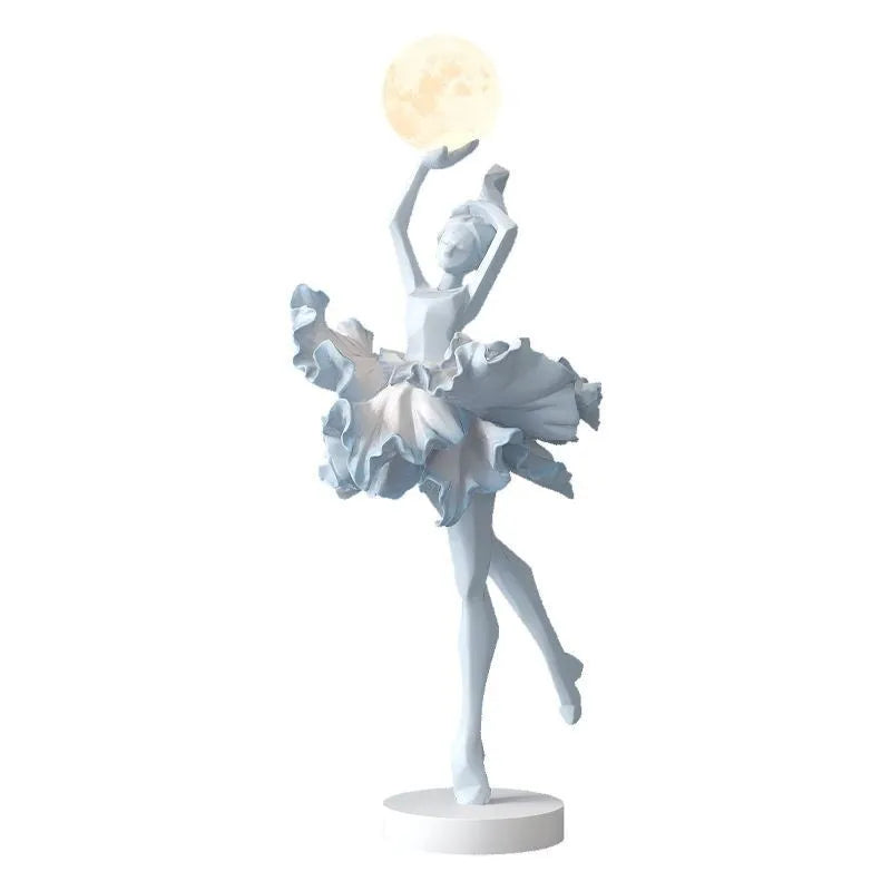 Art Girl Atmosphere small USB night lamp in resin, shown in Black Gold, White, Pink, and Light Blue colour options.