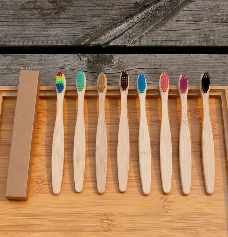 Eco friendly bamboo soft fibre toothbrush with biodegradable handle for adults