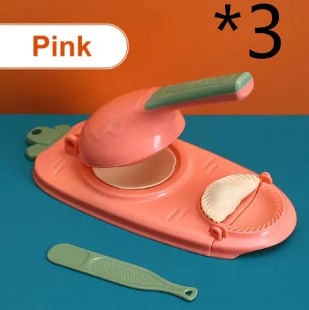 Orange and white 2-in-1 kitchen dumpling making tool with ergonomic handle and hanging hole