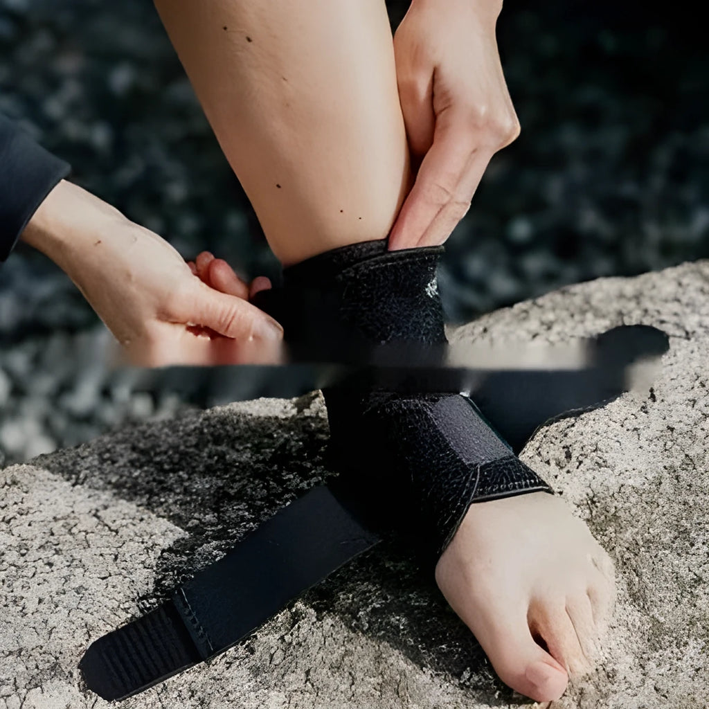 Black sports ankle support guard for injury prevention during athletic activities