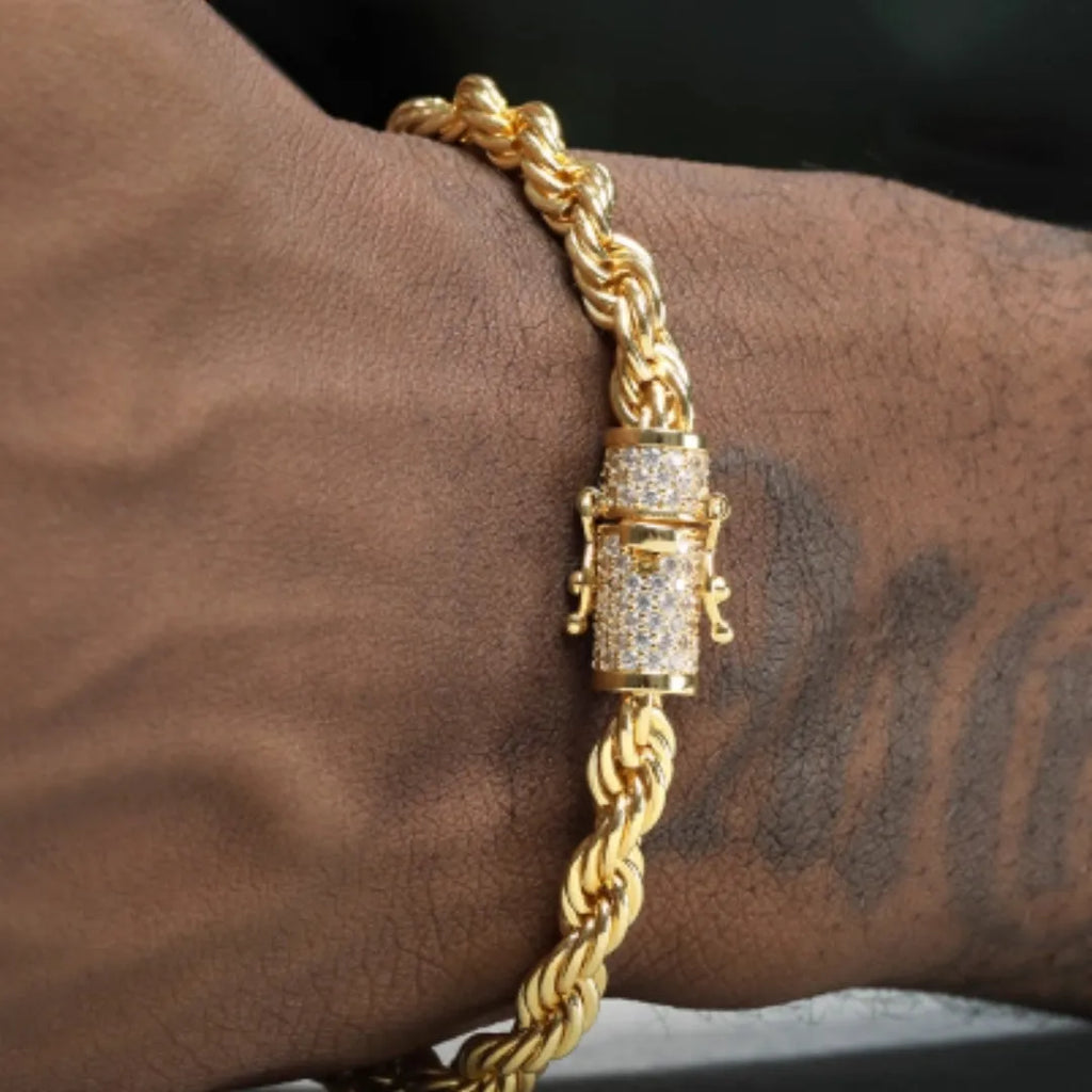 18K gold twist bracelet on a neutral background showing metallic finish and twist texture, three lengths available