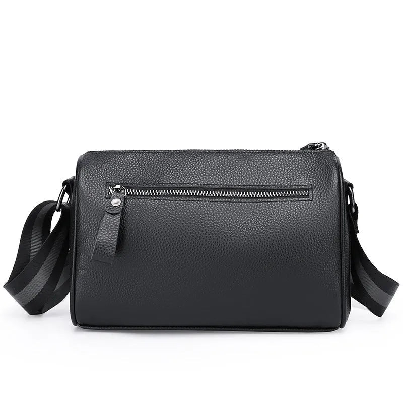 Black genuine leather one-shoulder crossbody bag with a single strap.