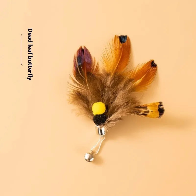 Set of three small cat toys with colourful flying insect heads on thin steel wires.