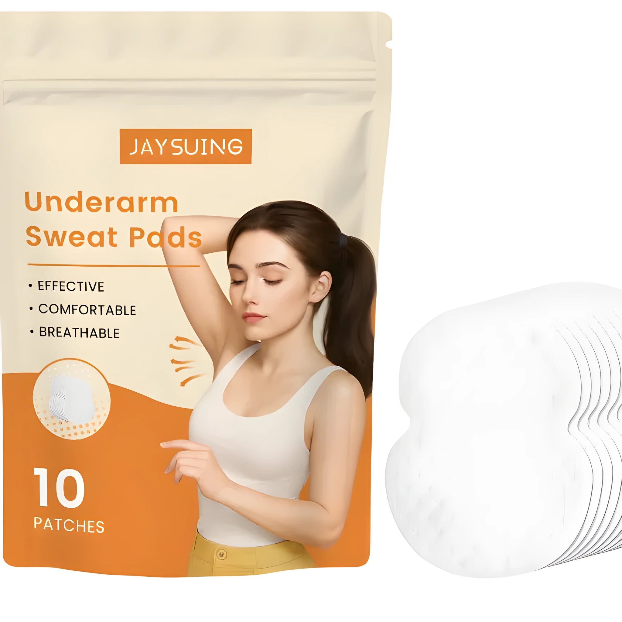 Pack of 10 disposable underarm sweat absorbing patches with vitamin E formula