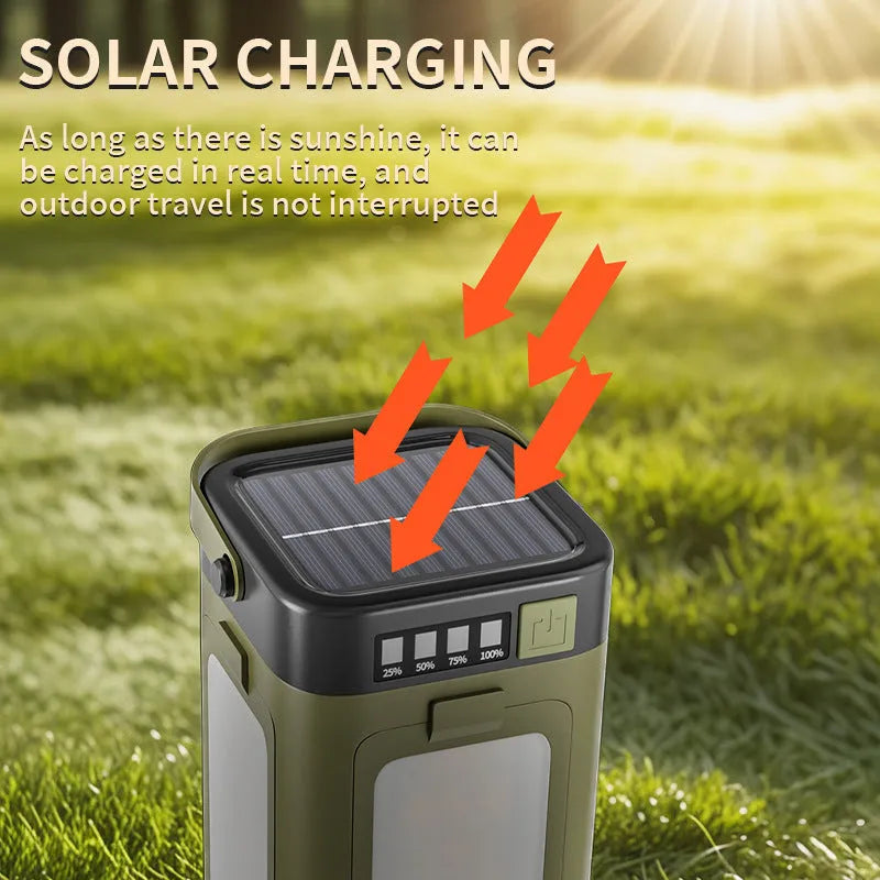 Multifunctional four-leaf folding solar camping light with press switch and 2000 mAh battery, 12x7x7 cm