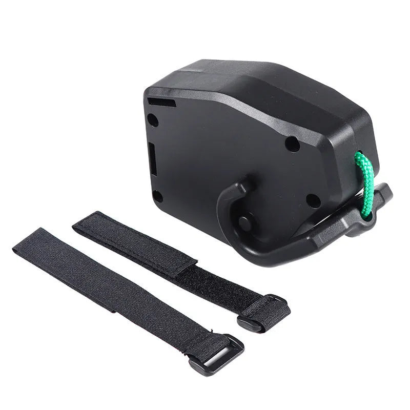 Black plastic and resin bicycle trailer connector rope for towing a child's trailer.