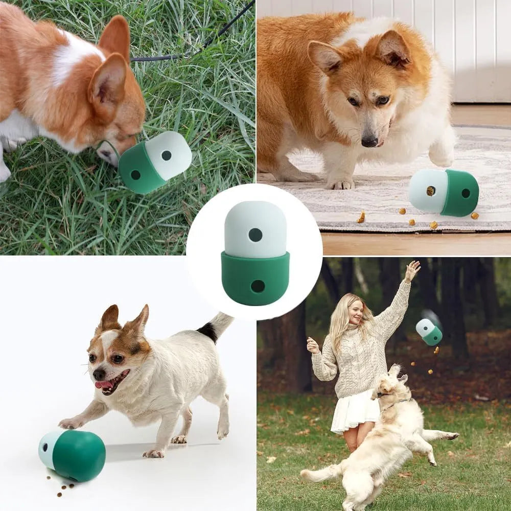 White and blue dog treat puzzle ball with detachable section for small medium dogs