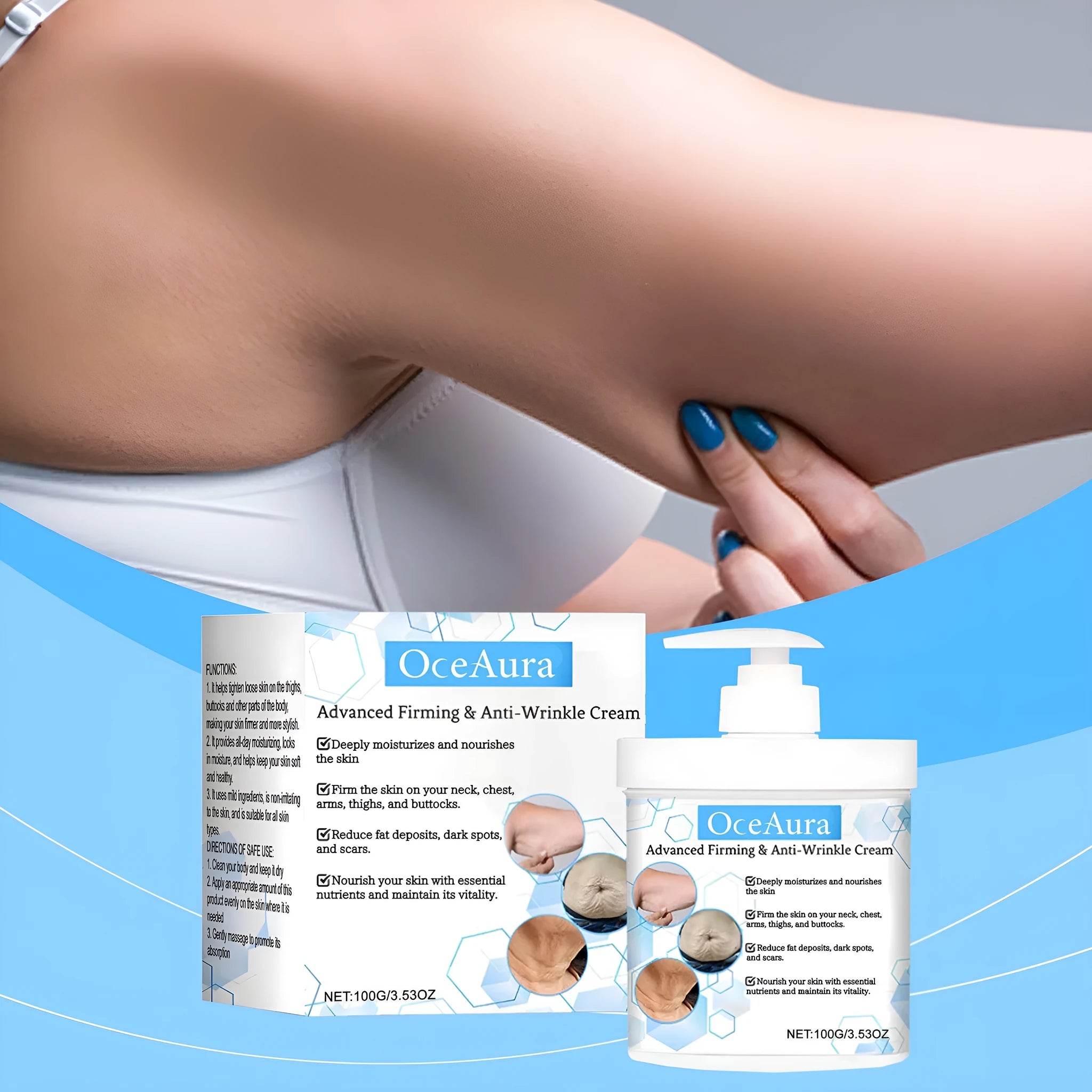 100g container of body moisturising cream with hyaluronic acid and coffee extract