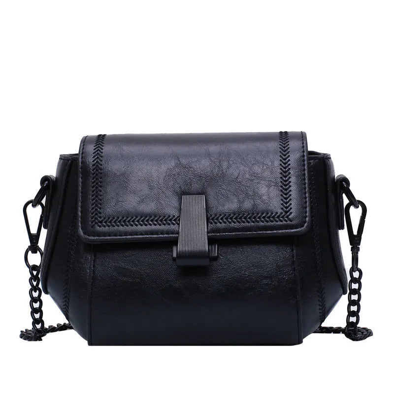 Korean-style PU shoulder crossbody bag in beige with clamshell opening and horizontal square shape