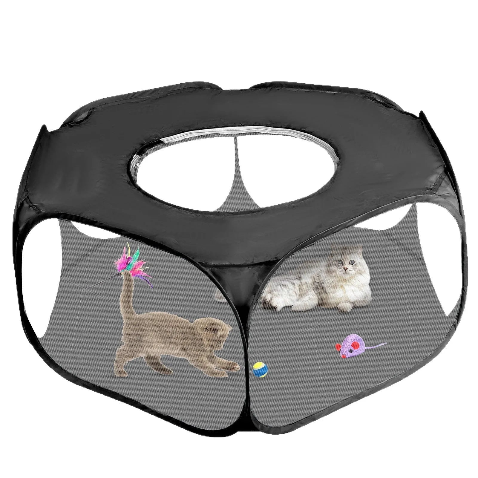 Foldable minipet fence in black and sky blue polyester fibre for indoor and outdoor dog exercise