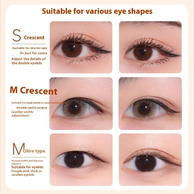 Roll of transparent lace double eyelid stickers, 120 pieces, showing Crescent and Olive shape options.