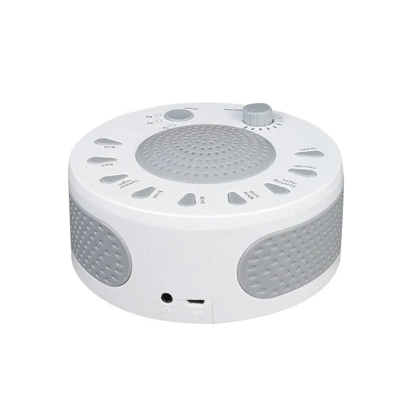 White noise sleep instrument with volume control and headphone jack in compact packaging
