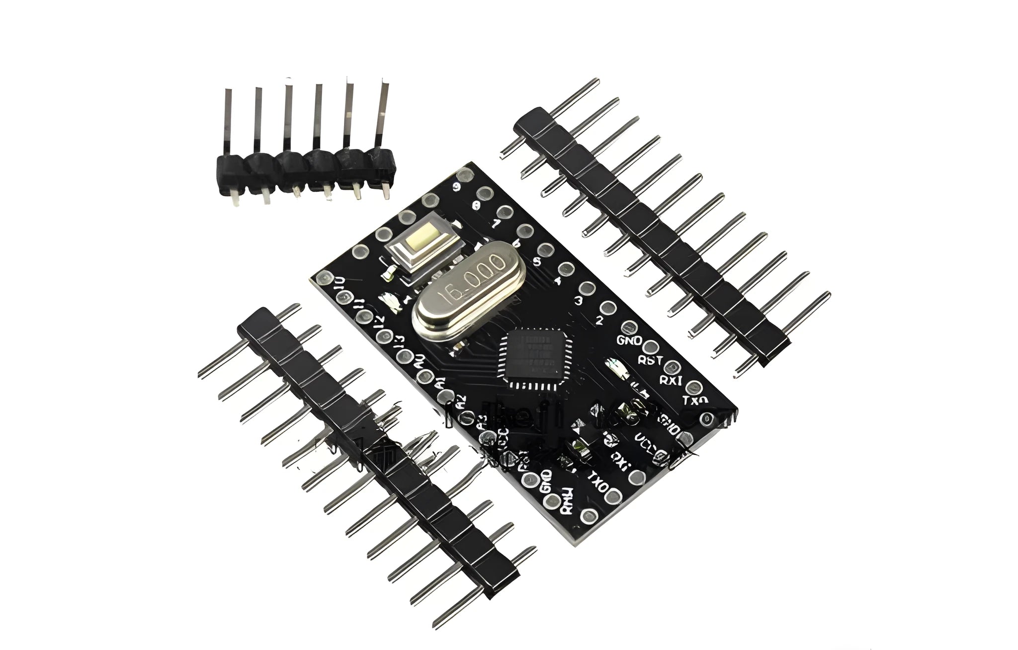 Mini Pro Professional Version electronic circuit board with multiple pins and Atmega328P microcontroller.