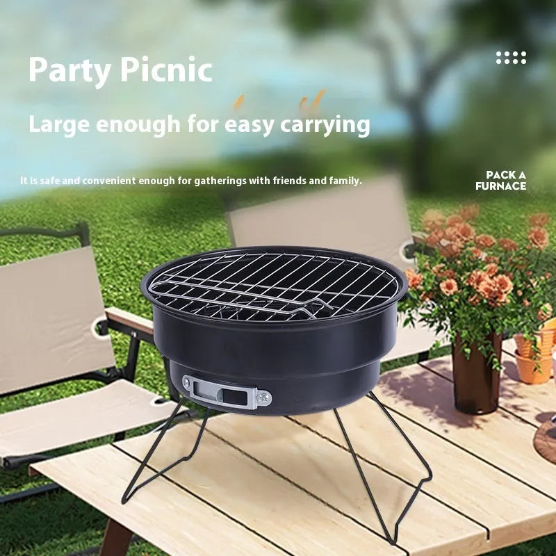 Compact round folding outdoor ice stove grill set with mesh, legs, and carry bag for 1-2 people.