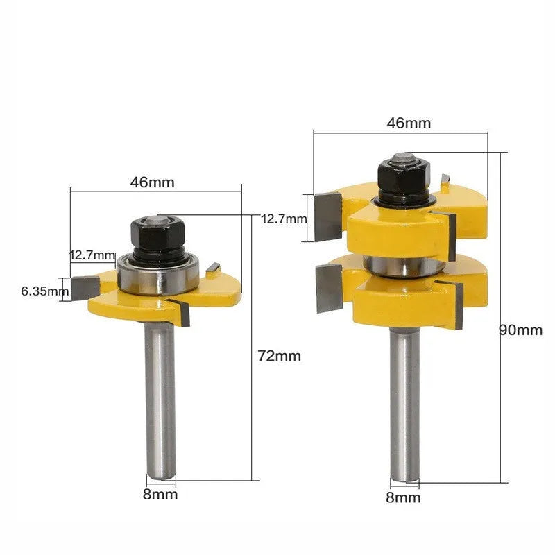 Carbide T-slot woodworking milling cutter with 8 mm shank for tenon joints