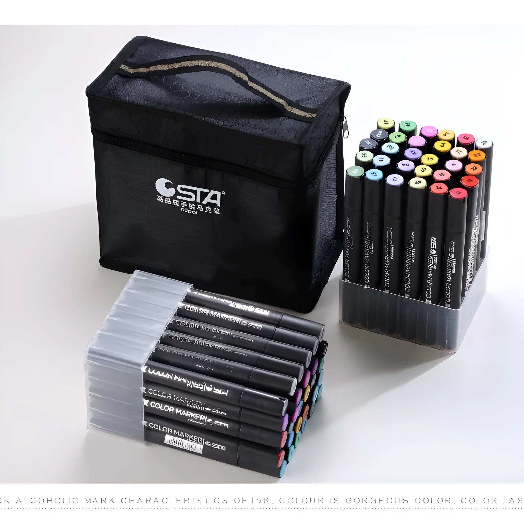 Double-headed alcohol oily colour animation paint pens with round and inclined nibs in multiple colour set options