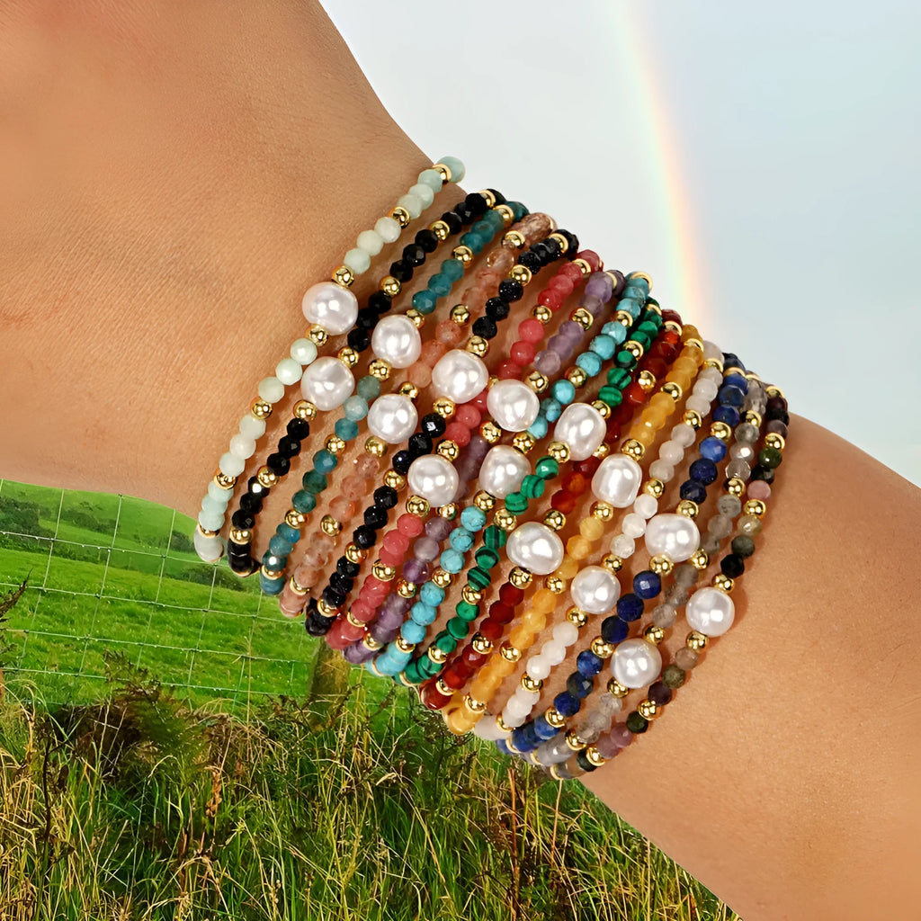 Natural stone geometric bracelet with elliptical elements in various colour options