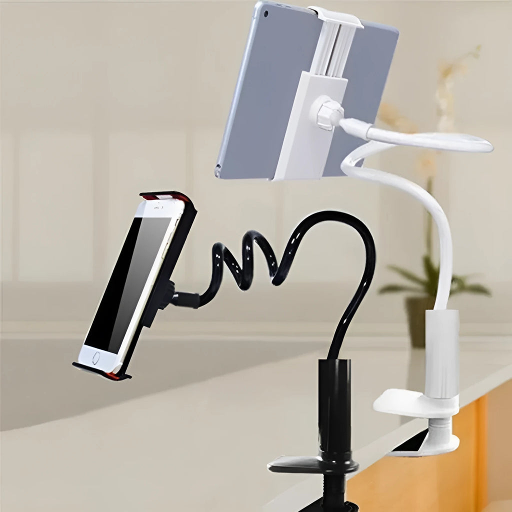 Black flexible phone and tablet mount holder with suction base and adjustable bendy arm