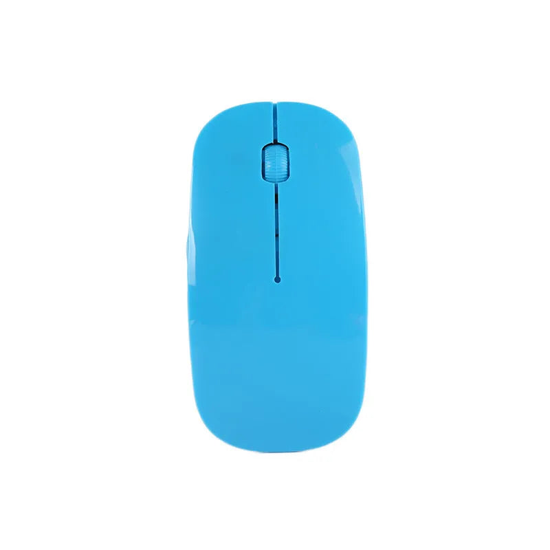 Wireless USB computer mouse available in six colours: black, blue, green, pink, red, and white