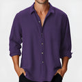 Men's loose fit beach shirt with stand collar and long sleeves in polyester fabric