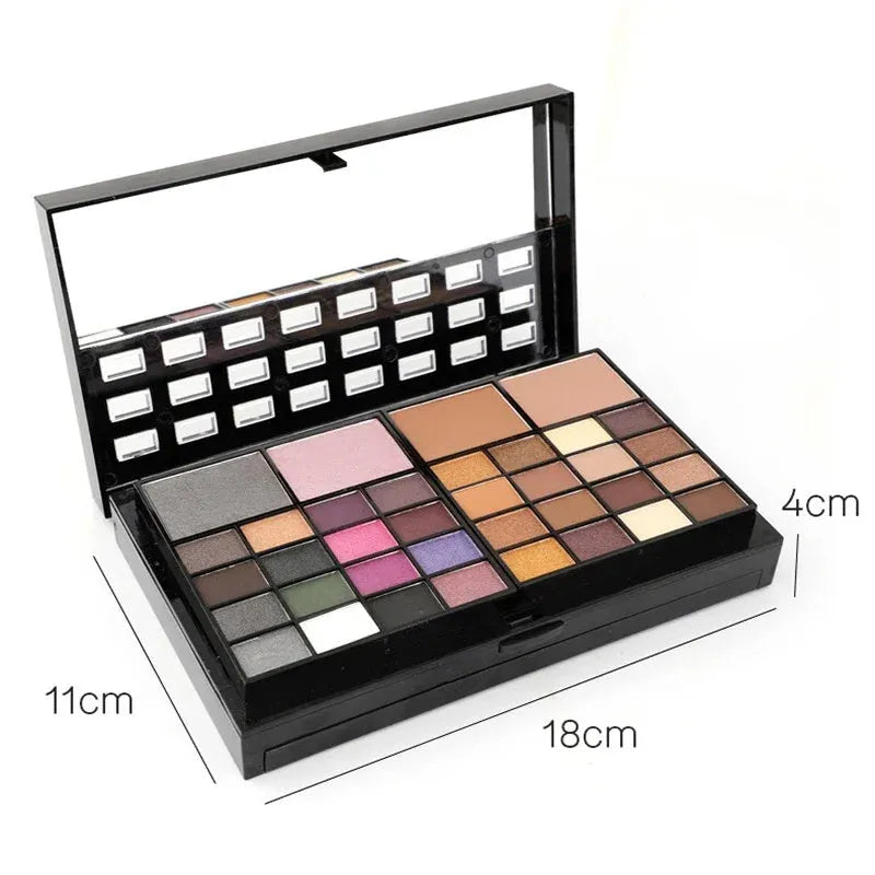 74 colour makeup palette set with four layers, mirror and brushes including eyeshadows and lip glosses