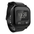 Black smart positioning watch for elderly with SOS button and card slot on wrist strap