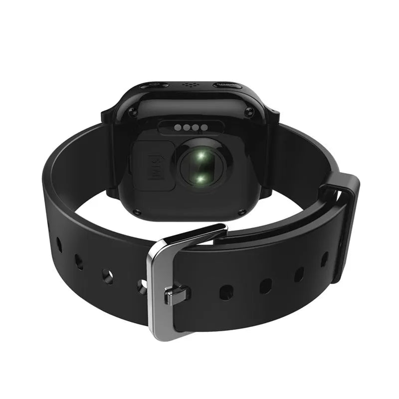 Black smart positioning watch for elderly with SOS button and card slot on wrist strap