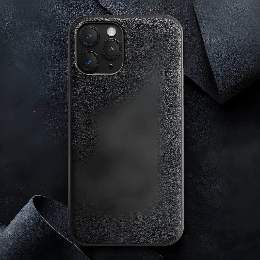 Suede full-cover phone case for iPhone in dark blue, shown from the back.
