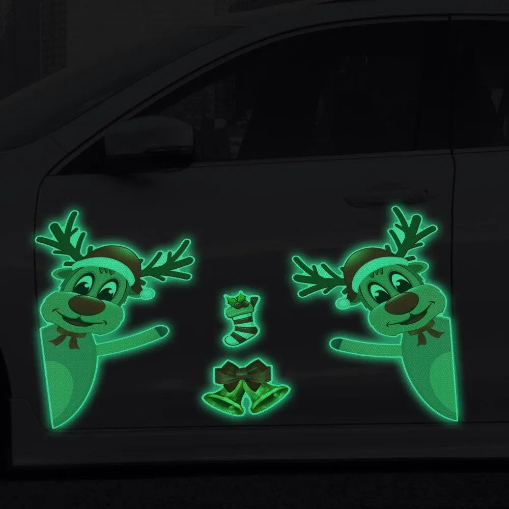 Christmas elk bell cartoon design magnetic bumper stickers with luminous reflective surface