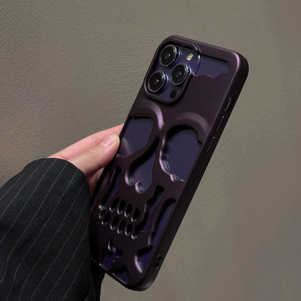 Frosted skull hollow TPU phone case for Apple iPhone in matte black