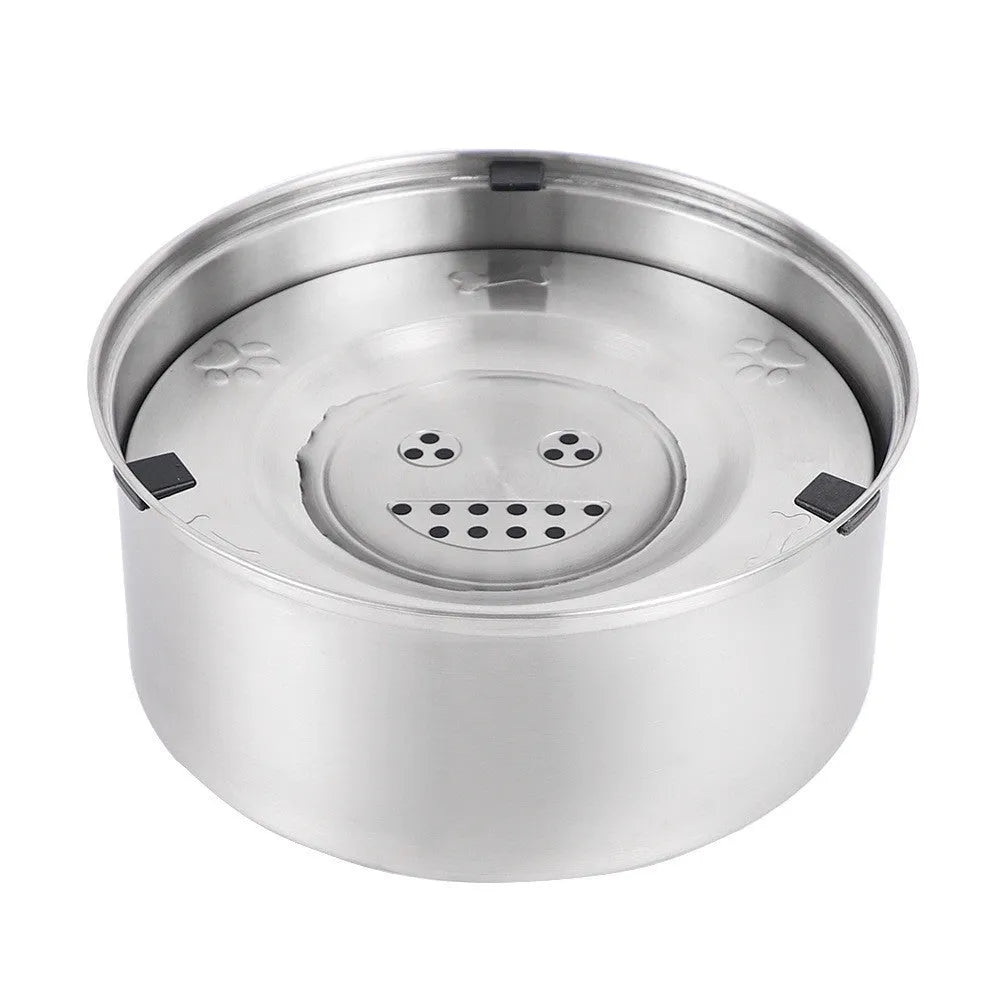 Silver stainless steel large capacity pet drinking water bowl for dogs and cats, 1L size shown