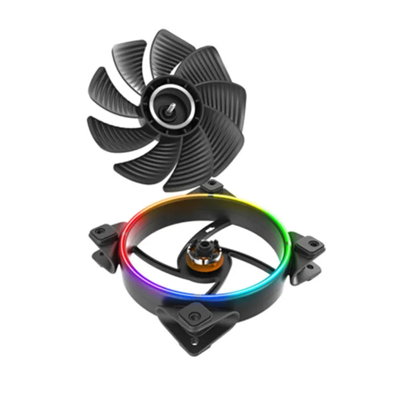 Three black 12cm RGB lighting computer case cooling fans showing fan blades and housing.