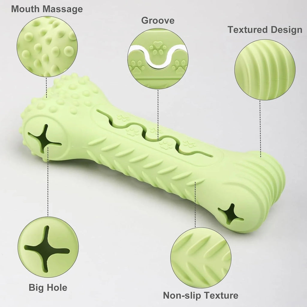 Blue, green and orange natural rubber bone-shaped dog chew toy for aggressive chewers