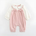 Pink long sleeve cotton jumpsuit for baby girl with single-breasted buttons
