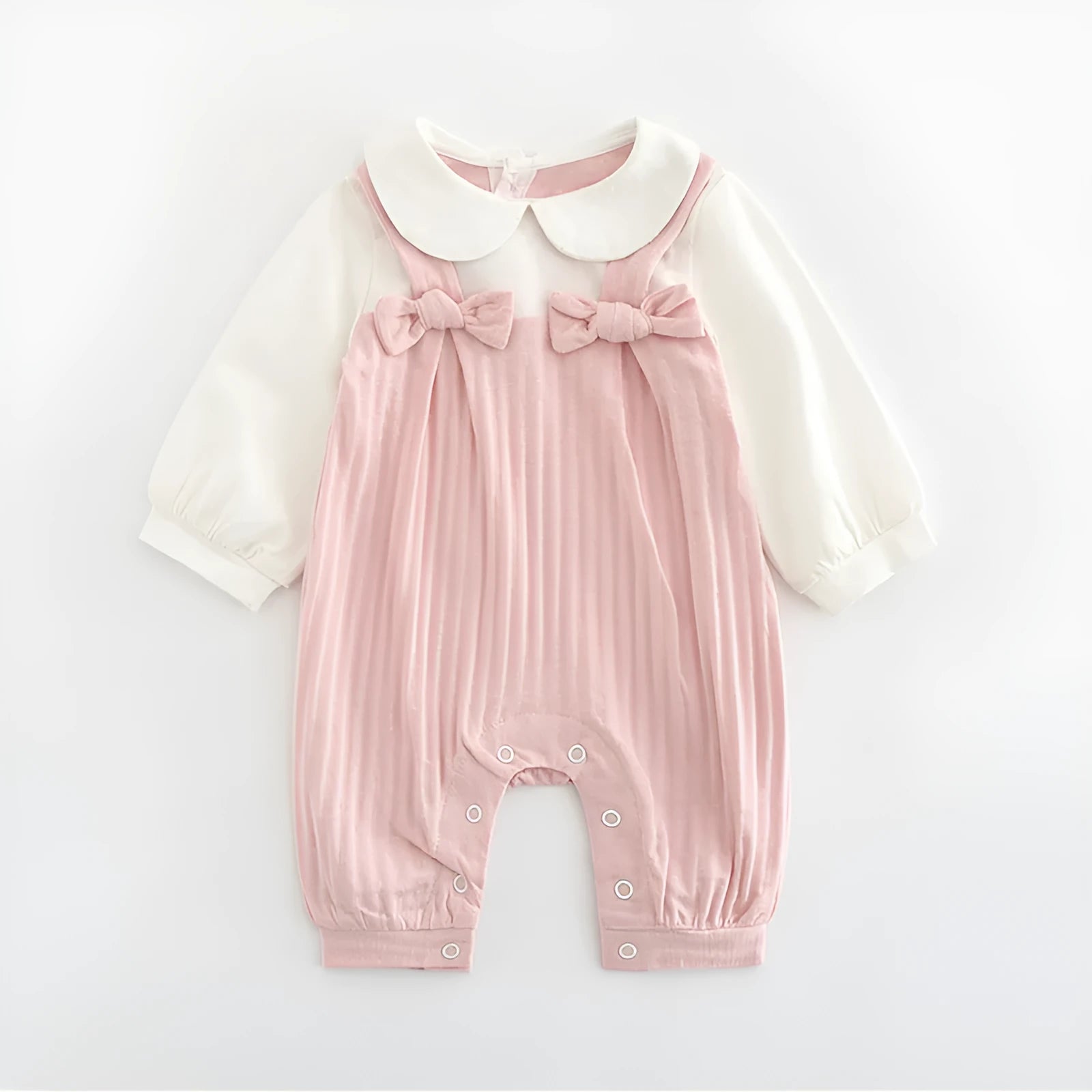 Pink long sleeve cotton jumpsuit for baby girl with single-breasted buttons