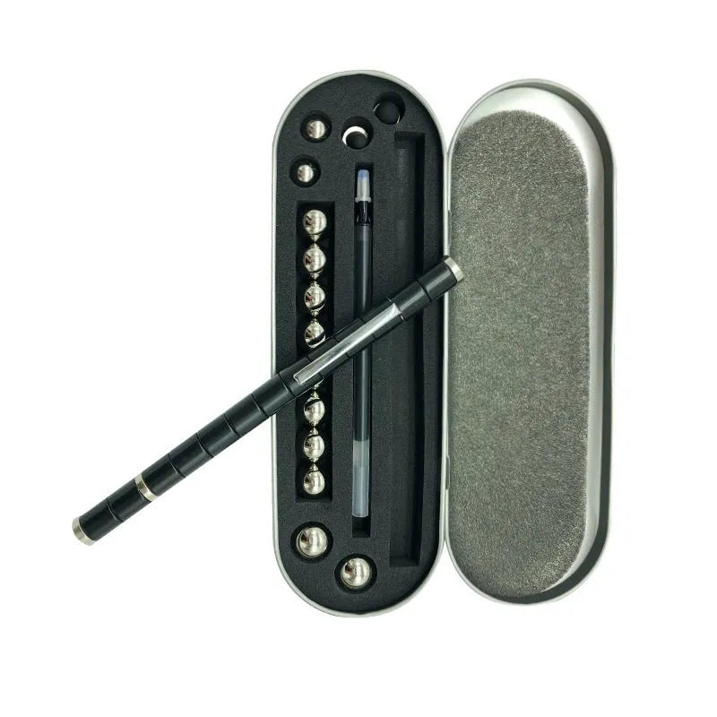 Magnetic modular pen set in silver iron box with 13 rings, 12 balls, 3 refills, 2 capacitor heads, and upgraded magnets