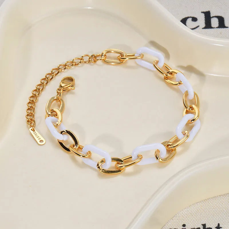 Women's stainless steel resin bracelet with double layers and heart shape design