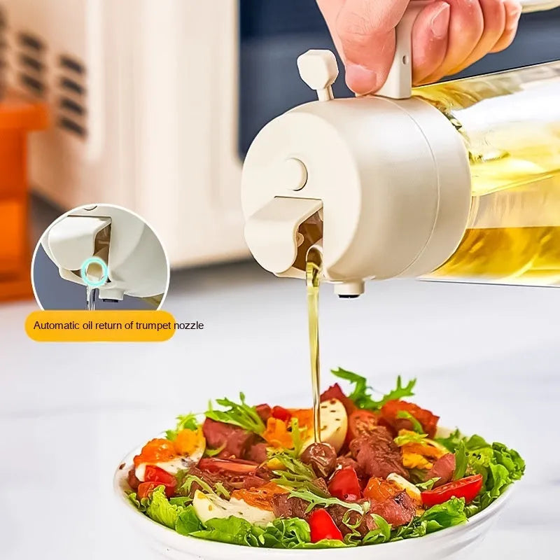 470ml glass olive oil sprayer dispenser bottle in beige, black, green, or yellow colours with ergonomic handle